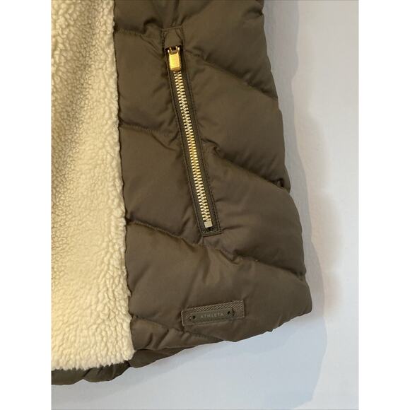 ATHLETA Goose Down Puffer Vest Women Size L Green Zip Up Fleece Front - Picture 3 of 5